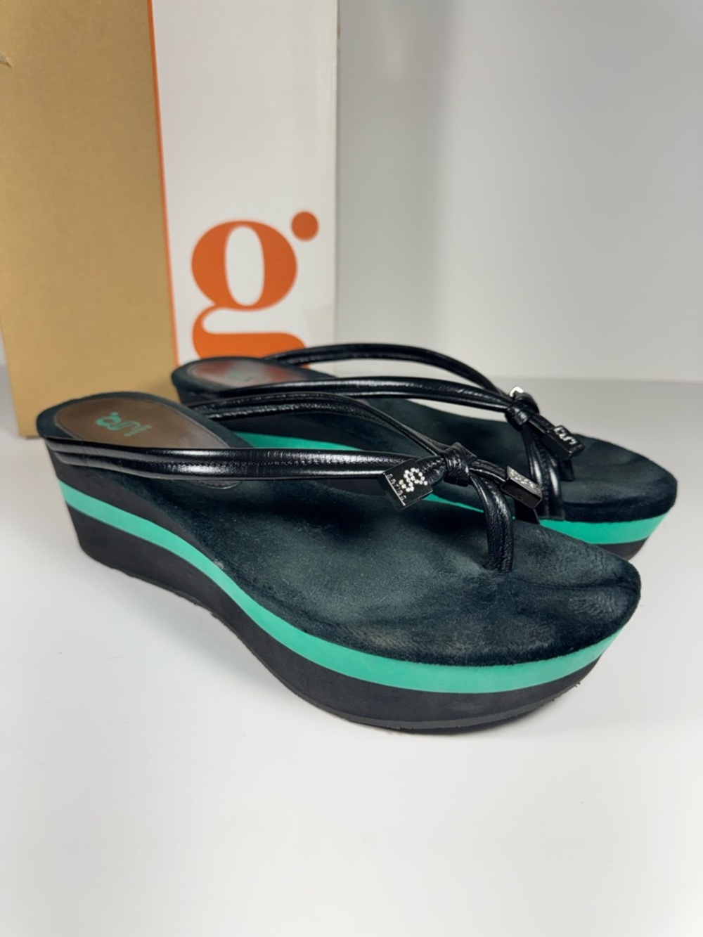 Cole Haan Vintage Platform Wedge Sandals Black Leather Flip Flop Women’s 9 Y2K